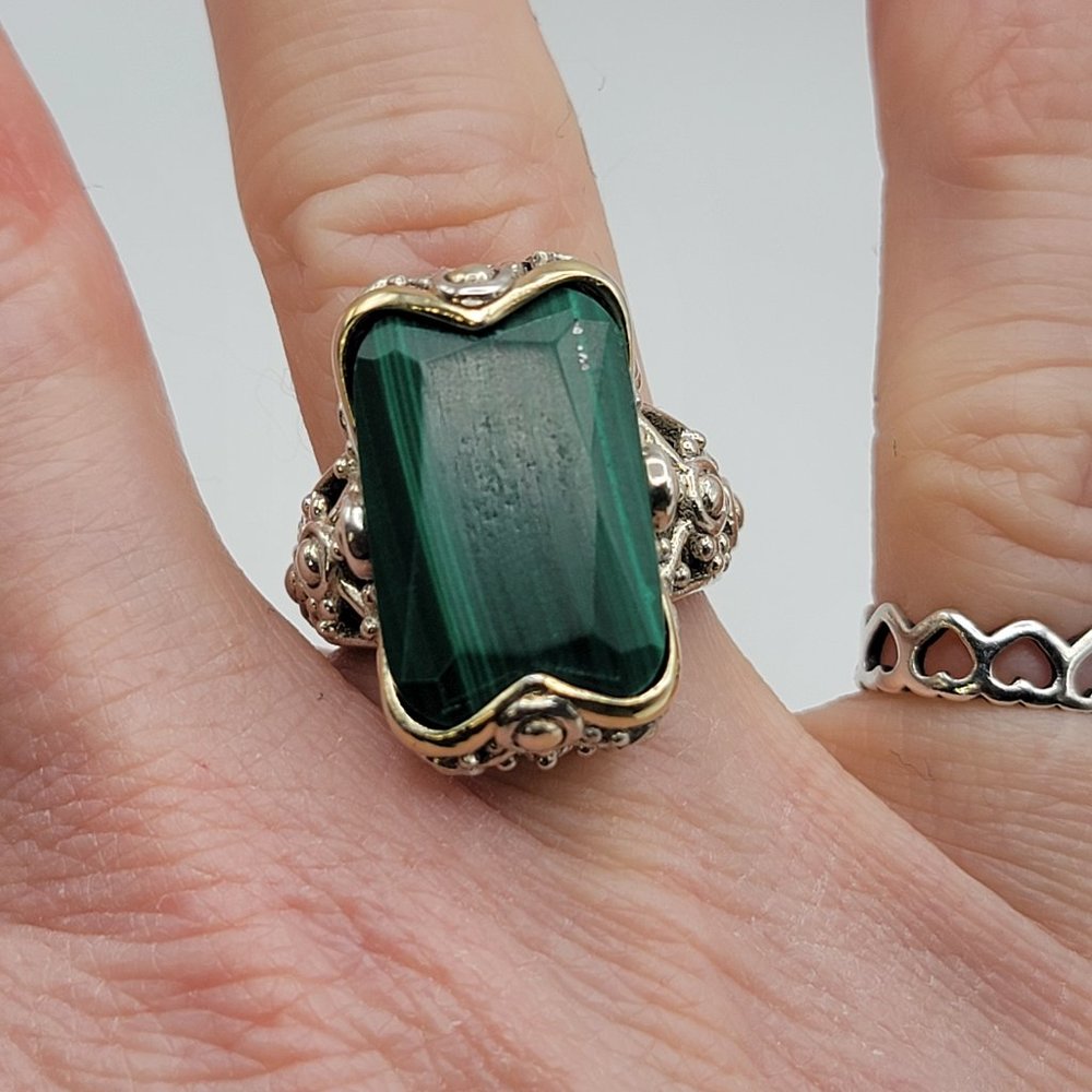 925 Sterling Malachite Statement Ring - image 4
